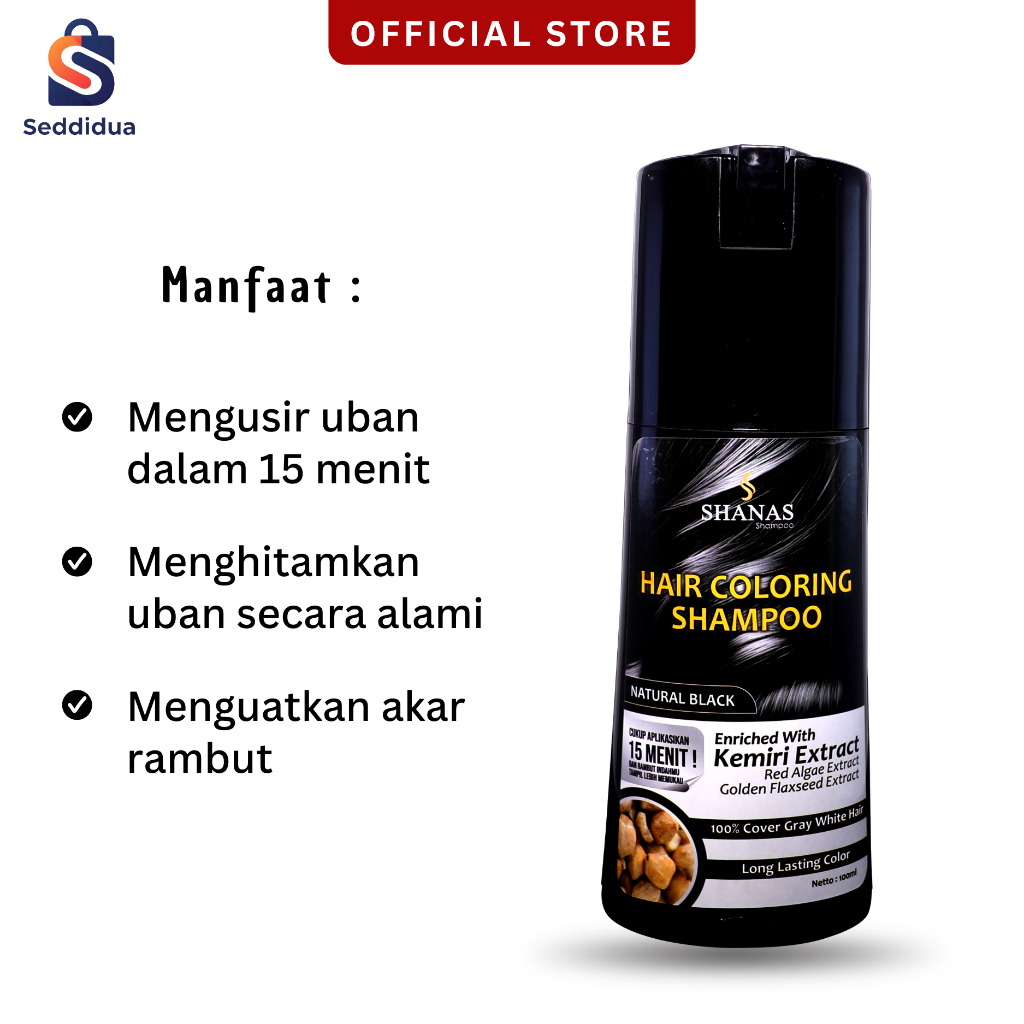 SHANAS Hair Coloring Shampoo NATURAL BLACK Penghitam Rambut Uban Penghilang Rambut Uban