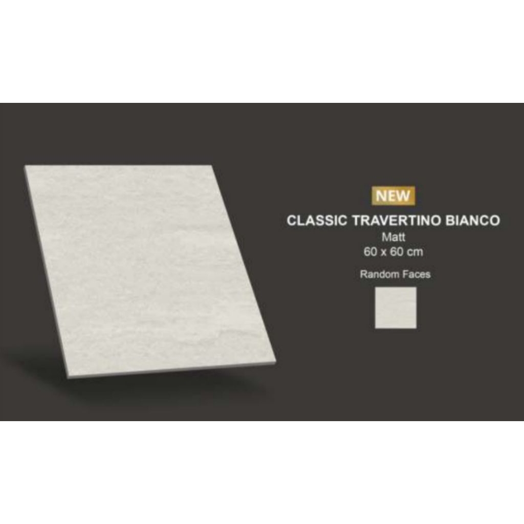 GRANIT MERK VALENTINO TIPE CLASIC TRAVERTINO BIANCO UKURAN 60X60 PERMUKAAN TEKSTURE MATT UNTUK LANTA