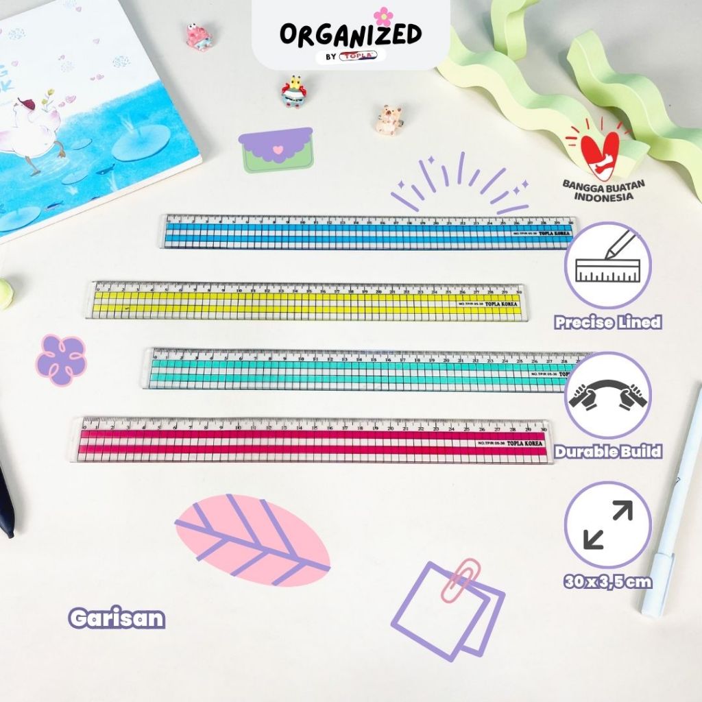 

Topla penggaris garisan ruler ukuran 30 cm motif kotak-kotak