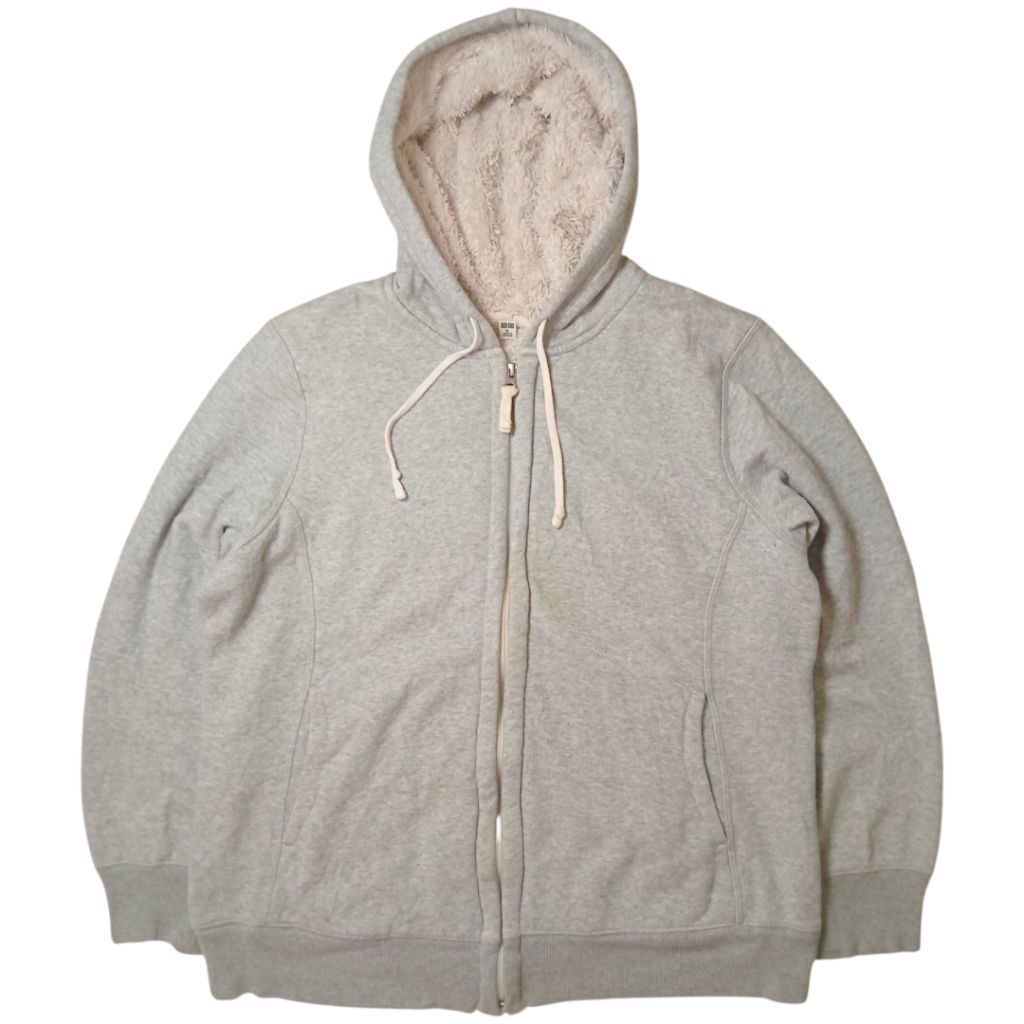 Jaket zipper Uniqlo Sherpa Serpa Bulu Domba Pria Wanita Unisex LD 120 Second