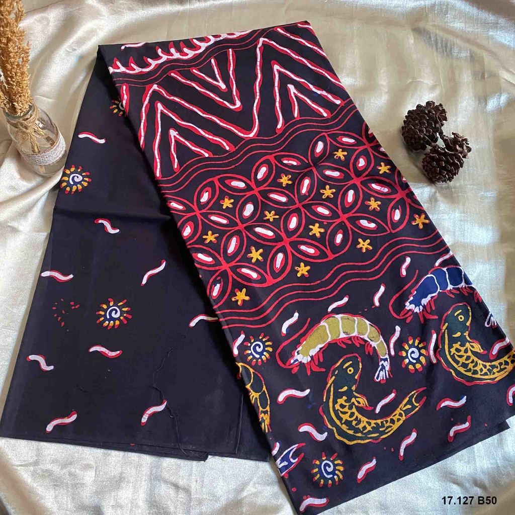 Batik Tulis Asli Madura - Motif Udang Bandeng Khas Sidoarjo -Primisima -Cantik Kombinasi Warna Merah