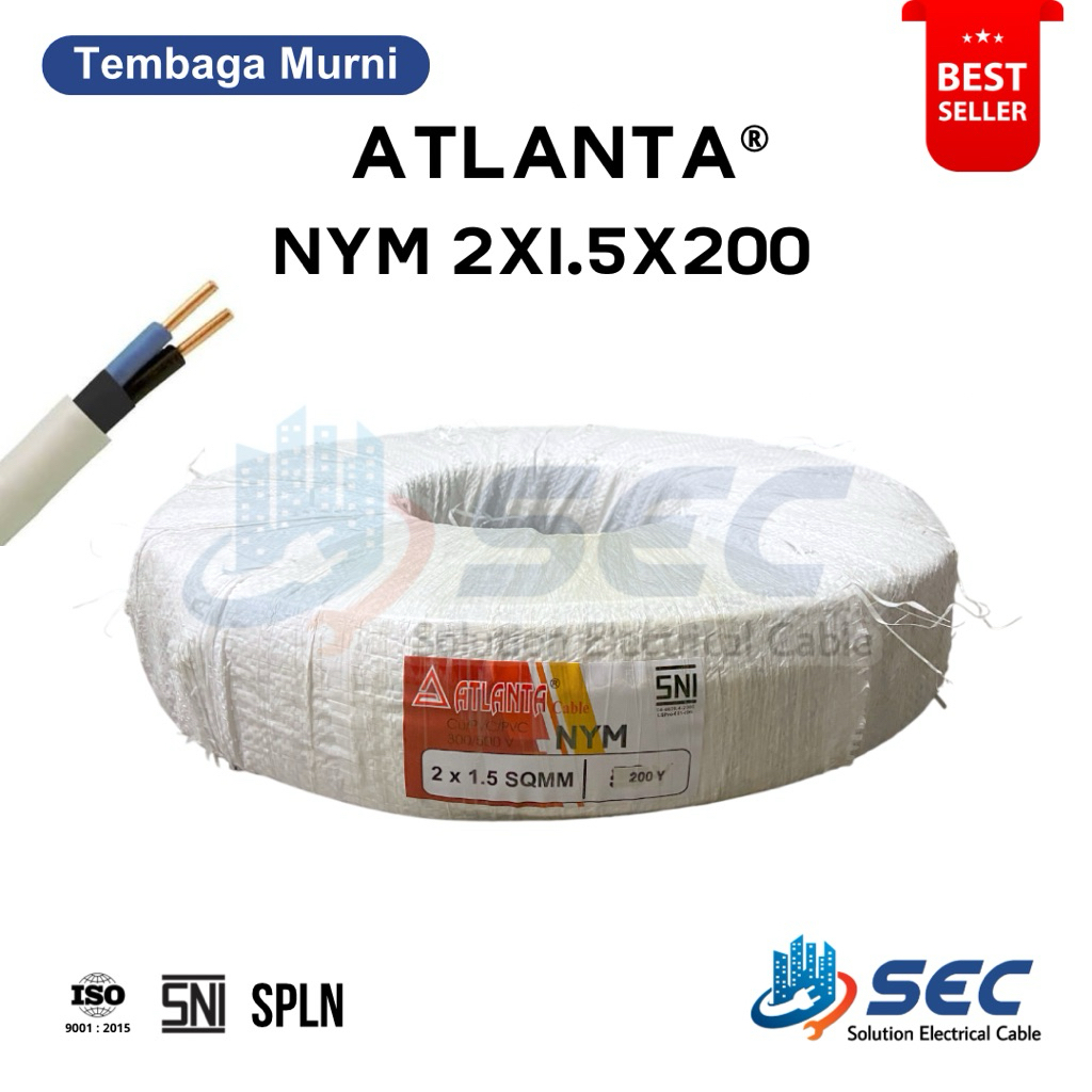 Kabel Listrik NYM 2x1.5mm 200 Yard ATLANTA Kabel Kawat Tembaga Murni