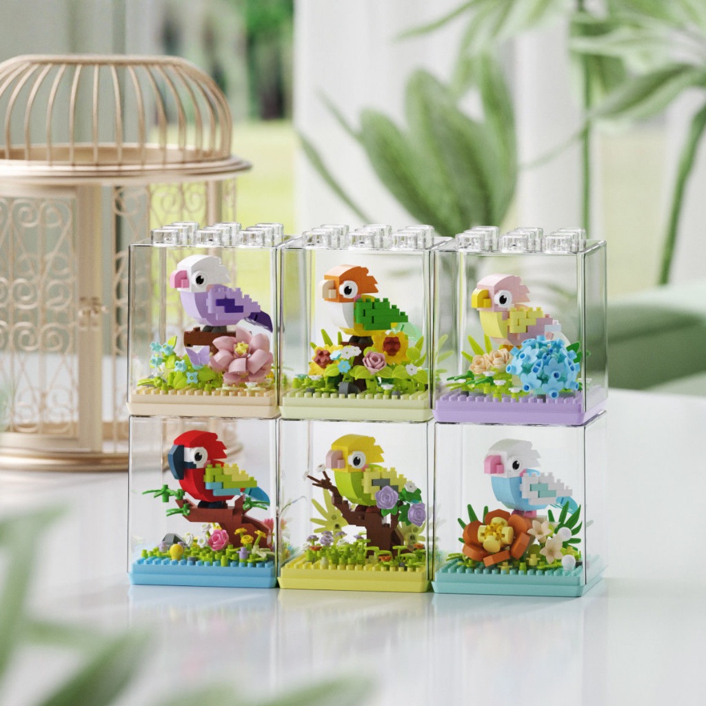 (Kotak tampilan) XINGYA Mainan Anak Perempuan Brick Brid Burung nuri Hewan Kreatif Edukasi Hadiah