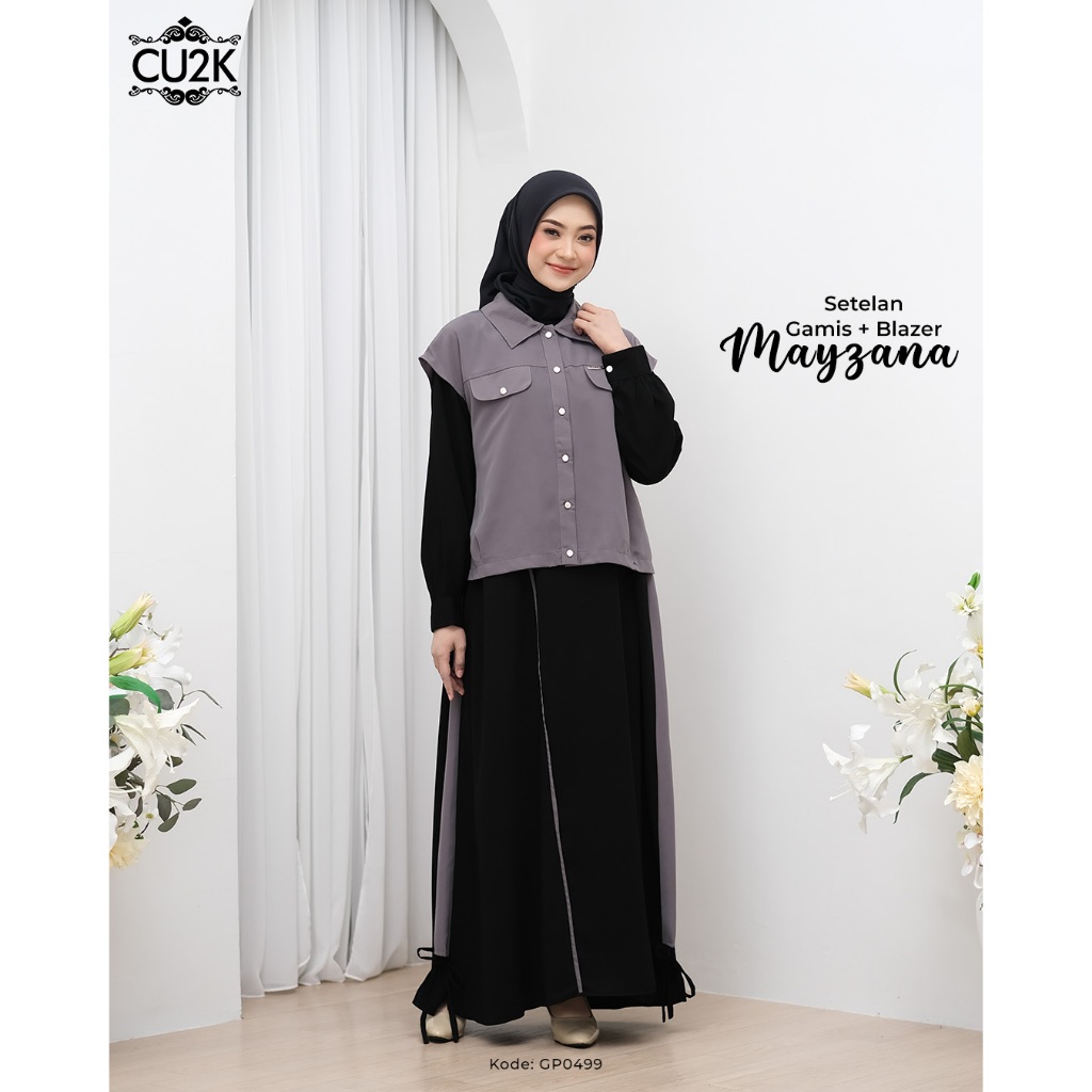 CU2K Gamis Set Blazer Mayzana Setelan Hitam Jetblack Mewah Cantik Elegan Terbaru Casual Trendy Simpl