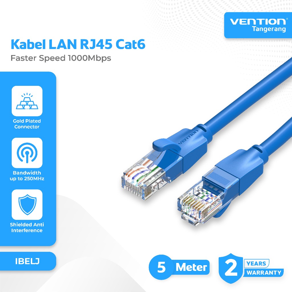 Vention Kabel LAN RJ45 Cat6 UTP Gigabit Ethernet UTP 1000Mbps LAN Cable 5M 5 Meter Blue - IBELJ