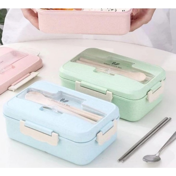 Lunch Box Set Kotak Bekal Makan Jerami Gandum kotak makan Anti Tumpah Free Sendok dan Garpu 31003