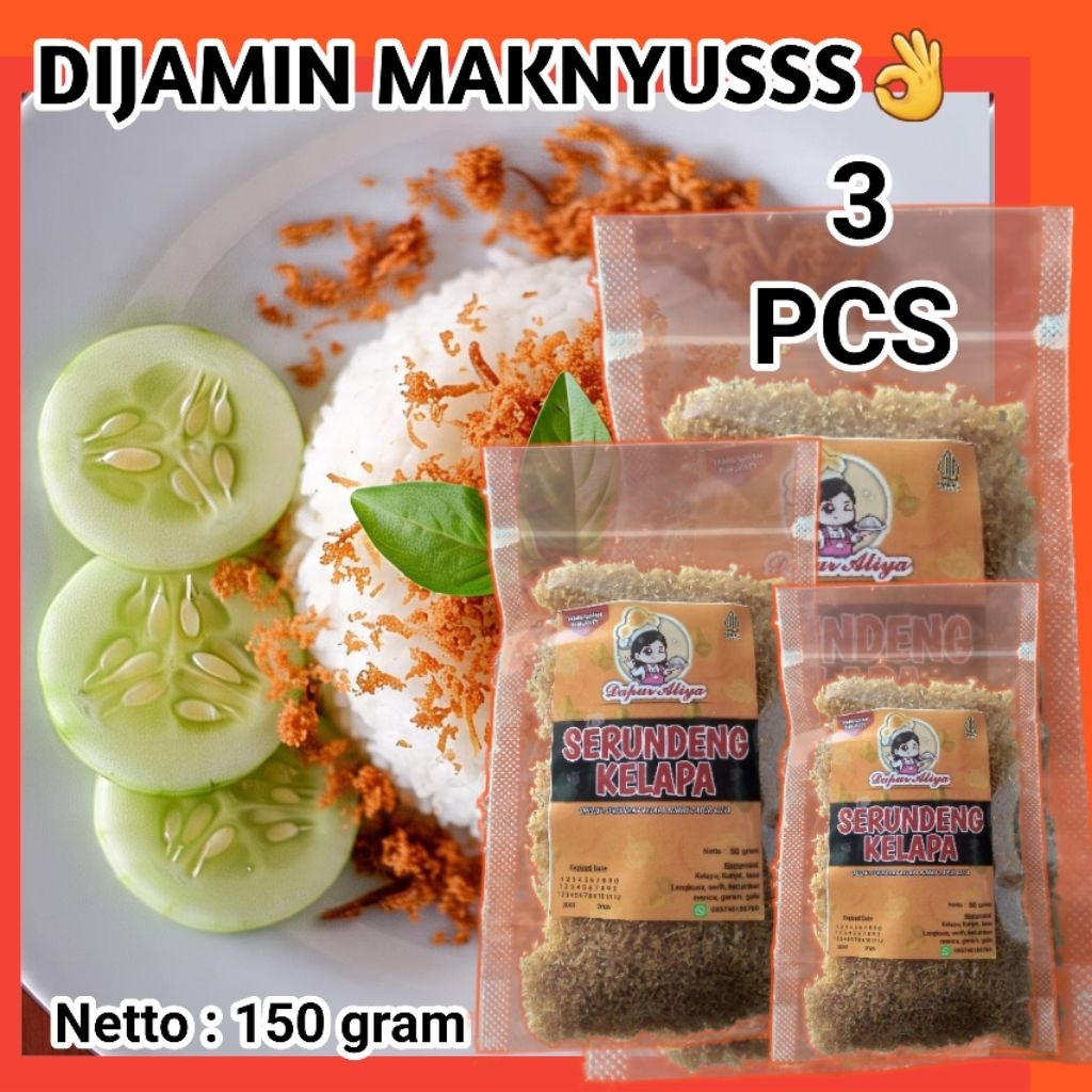 

Makanan instan Sereundeng kelapa asli gurih enak manis 3 pcs bumbu spesiall dapur aliyaa