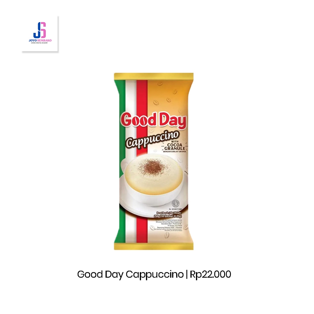 

Good Day Cappuccino 25 gram isi 10 pcs per renteng