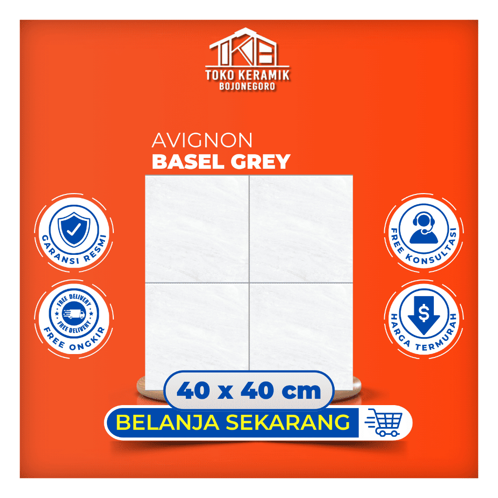 Keramik Lantai Glossy Motif Marble 40x40 cm Avgnon | Basel Grey III