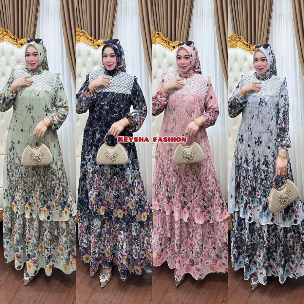 Viona Dress Ceruty Plisket Babydoll Premium Mix Renda Set Hijab Umpak