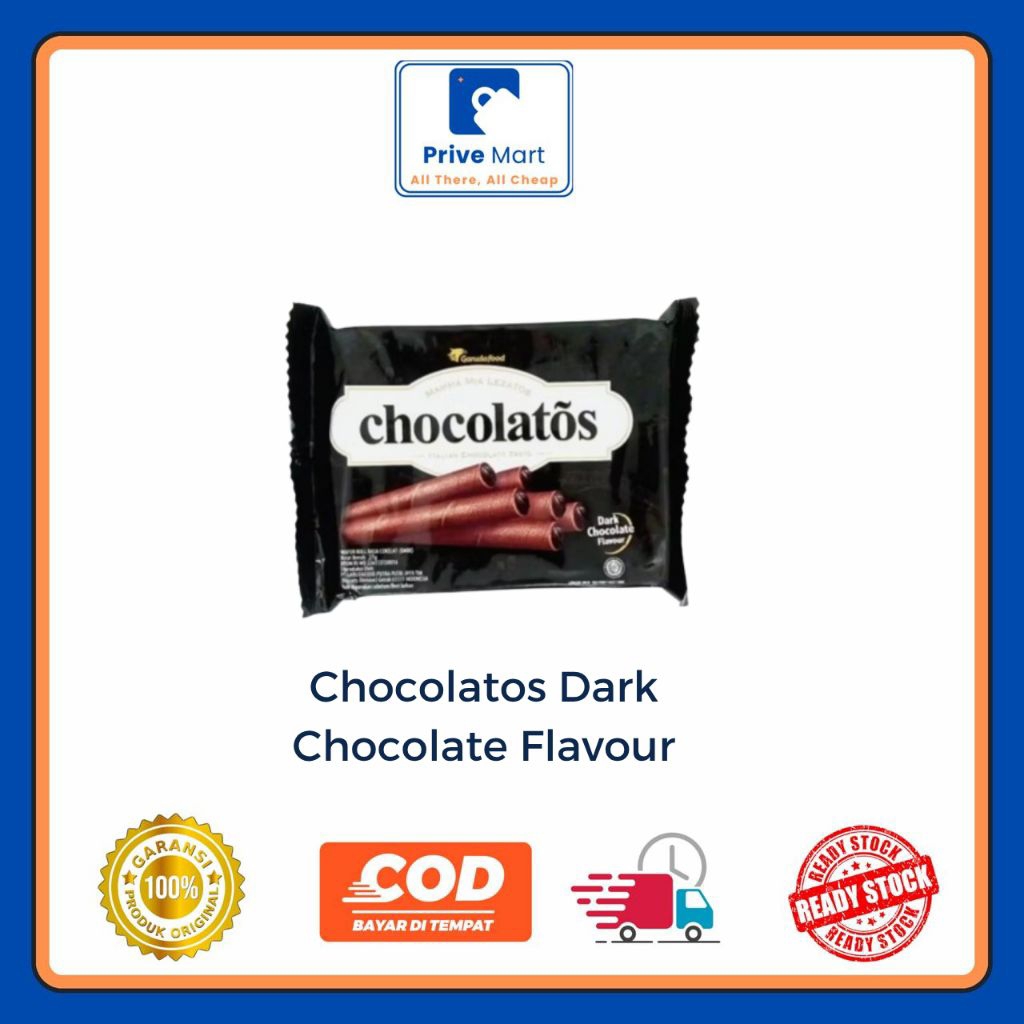 

Chocolatos Dark Chocolate Flavour/Wafer Roll Rasa Cokelat (Dark) - 27g Prive Mart