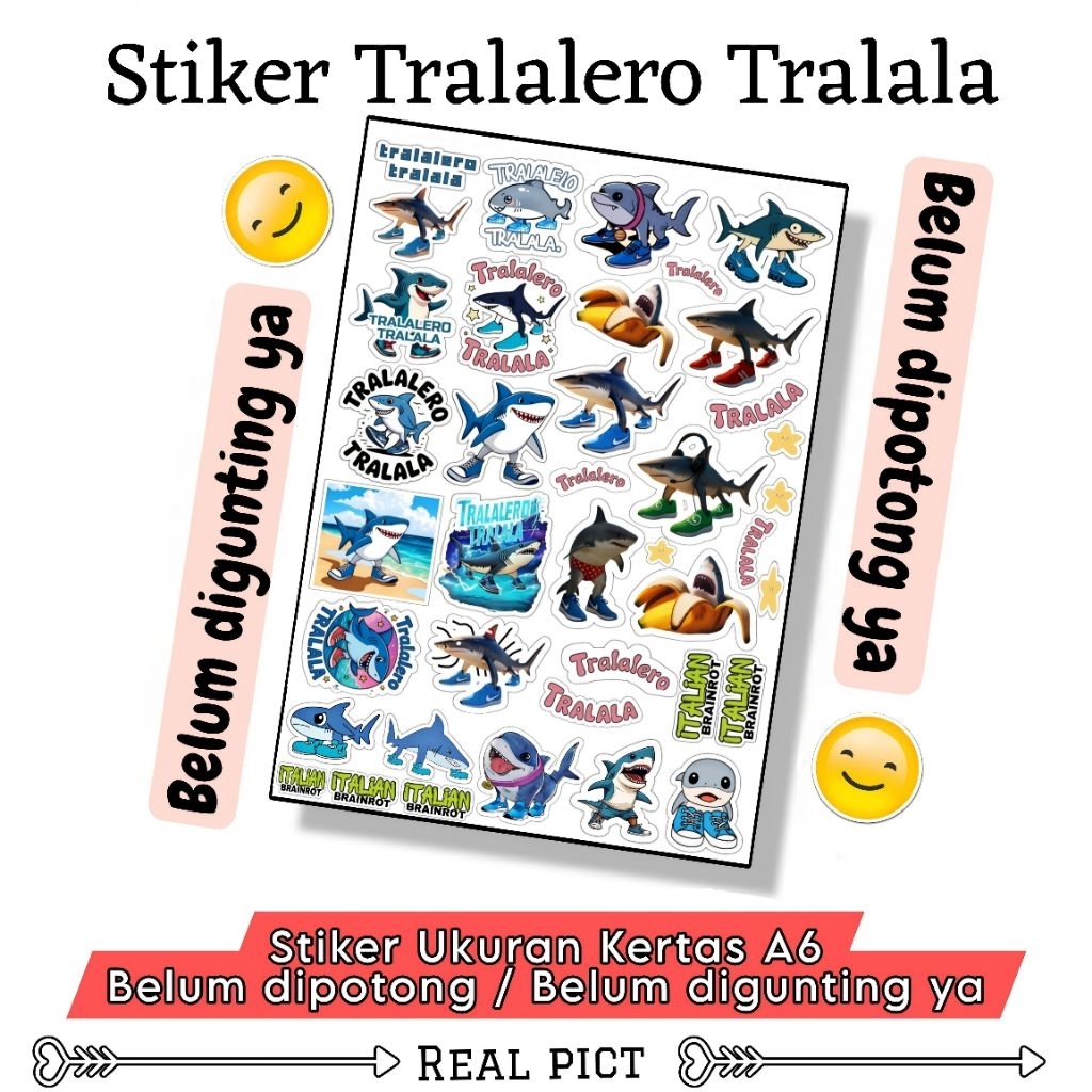 

STIKER TRALALERO TRALALA / SHARK / ANOMALI ITALIAN BRAINROT / STIKER BELUM DIPOTONG BAHAN VINYL UKURAN A6 / STICKER / STIKER KARAKTER LUCU