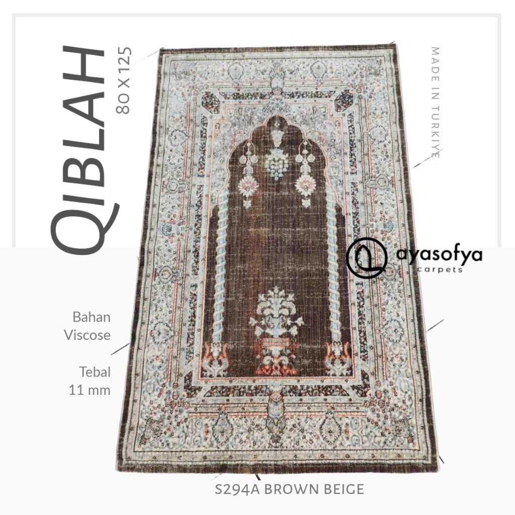 Sajadah Premium Turki Qiblah 80x125 Bahan Viscose Tebal & Lembut - Souvenir Islami Elegan & Mewah