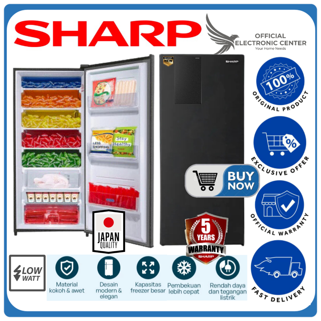 SHARP FREEZER FJM 186 AHS FJM186AHS FJ-M186AHS 6 RAK FREESER ES BATU ASI SHARP LEMARI ES FREEZER SHA