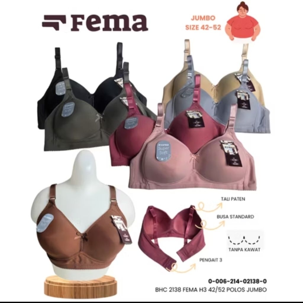 BRA JUMBO FEMA BIG SIZE  SUPER POLOS 2138/BRA FEMA BIG SIZE CUP D 46-52