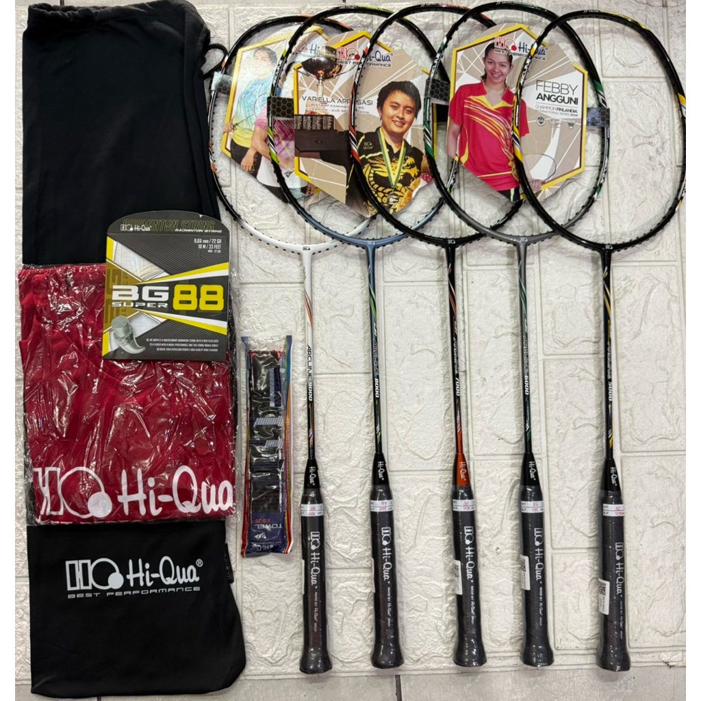 Raket Badminton HQ HI-QUA ARCLINE 5000/6000/7000/8000/9000 BONUS TAS KAOS SENAR GRIP FULL SET TENSIO