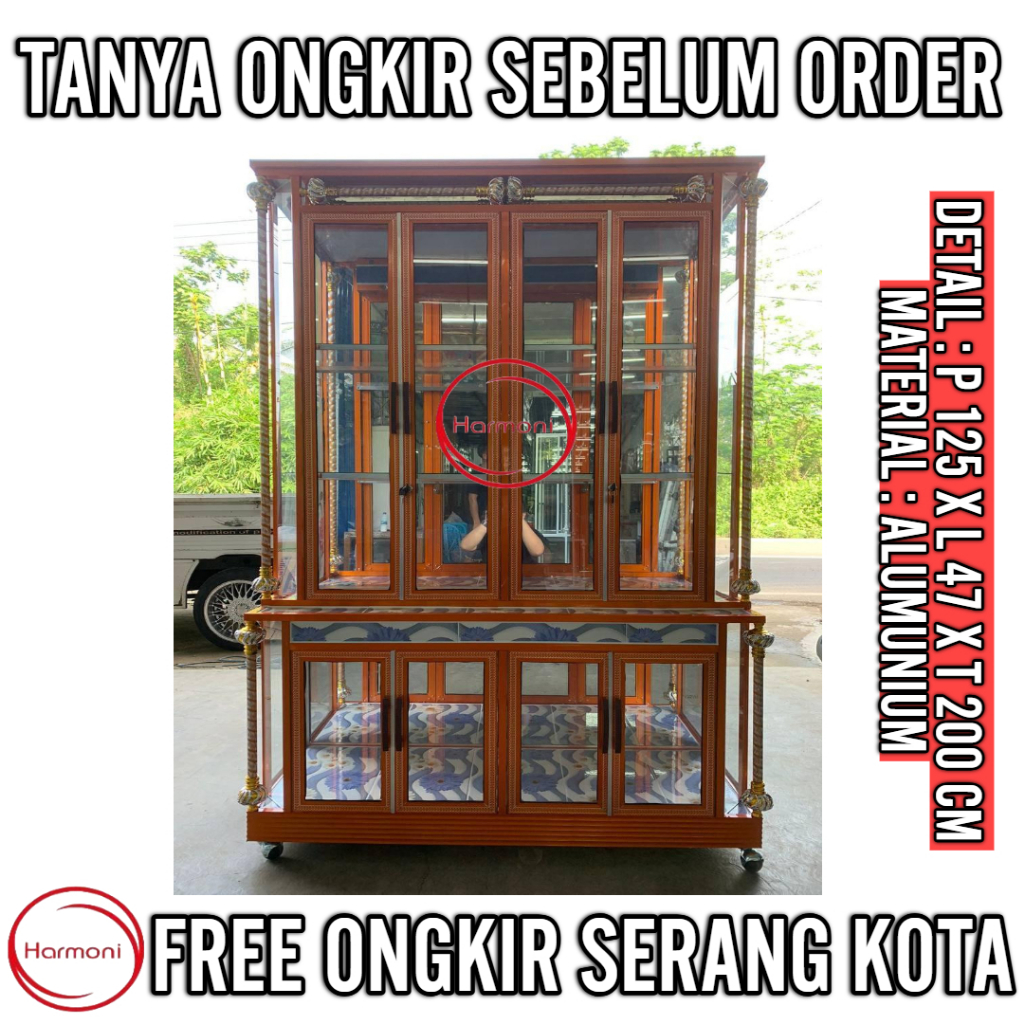 LEMARI PAJANGAN ALUMUNIUM 4 PINTU BUFET PAJANGAN ALUMUNIUM 4 PINTU LEMARI HIAS ALUMUNIUM 4 PINTU