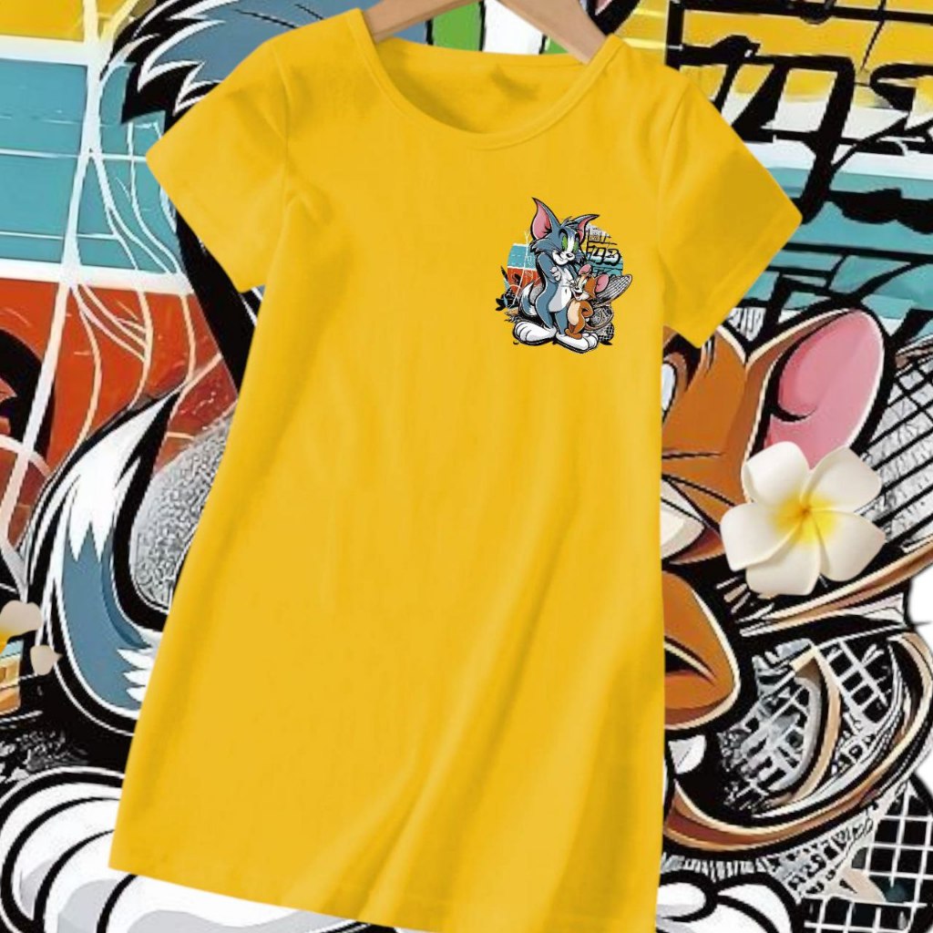 DASTER / BAJU TERUSAN ANAK PEREMPUAN MOTIF RAKET JERRY BAHAN ADEM FREE ONGKIR