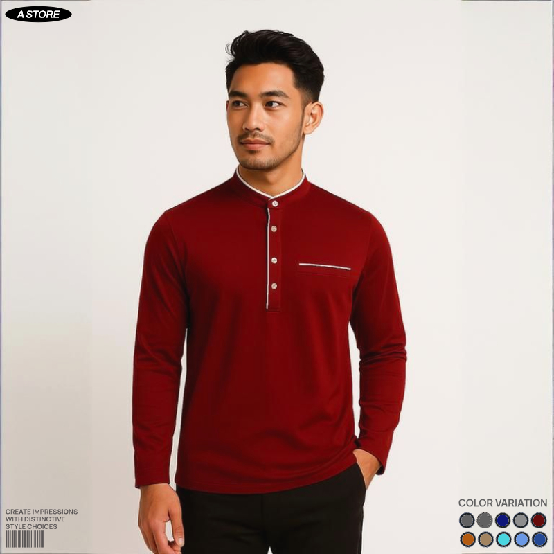 Kaos Pria Kerah Shanghai Saku Lengan Panjang Santai - Kaos Polo Pria Kerah Shanghai Premium Distro