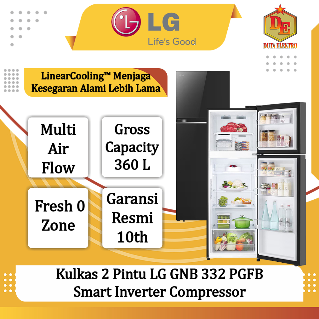 Kulkas 2 Pintu LG GNB 332 PGFB Smart Inverter Compressor