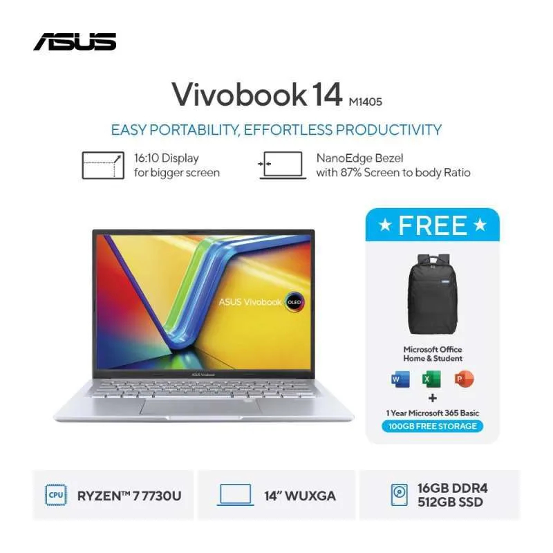 [FREE MOUSE] ASUS Vivobook 14 M1405YA-VIPS7152M - Cool Silver [AMD Ryzen 7 7730U / AMD Radeon Graphi