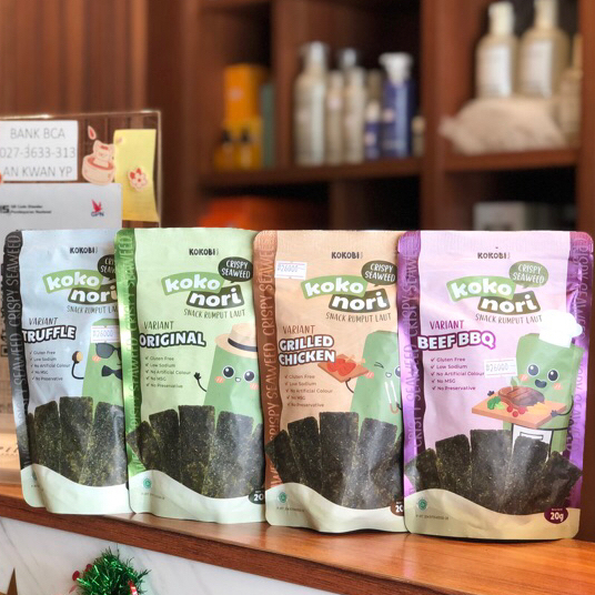 

KOKOBI Koko Nori Crispy Seaweed 20gr | Snack Rumput Laut | Gluten free, No Msg | 4 Varian Rasa