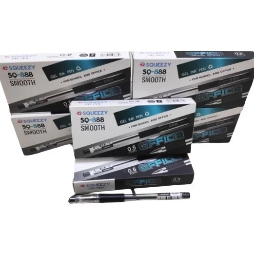 

( 1 Box 12 Pcs ) Pulpen Gel Squeezy Office Smooth GP-SQ888 0.5mm / Pena Pen Hitam Office Smooth