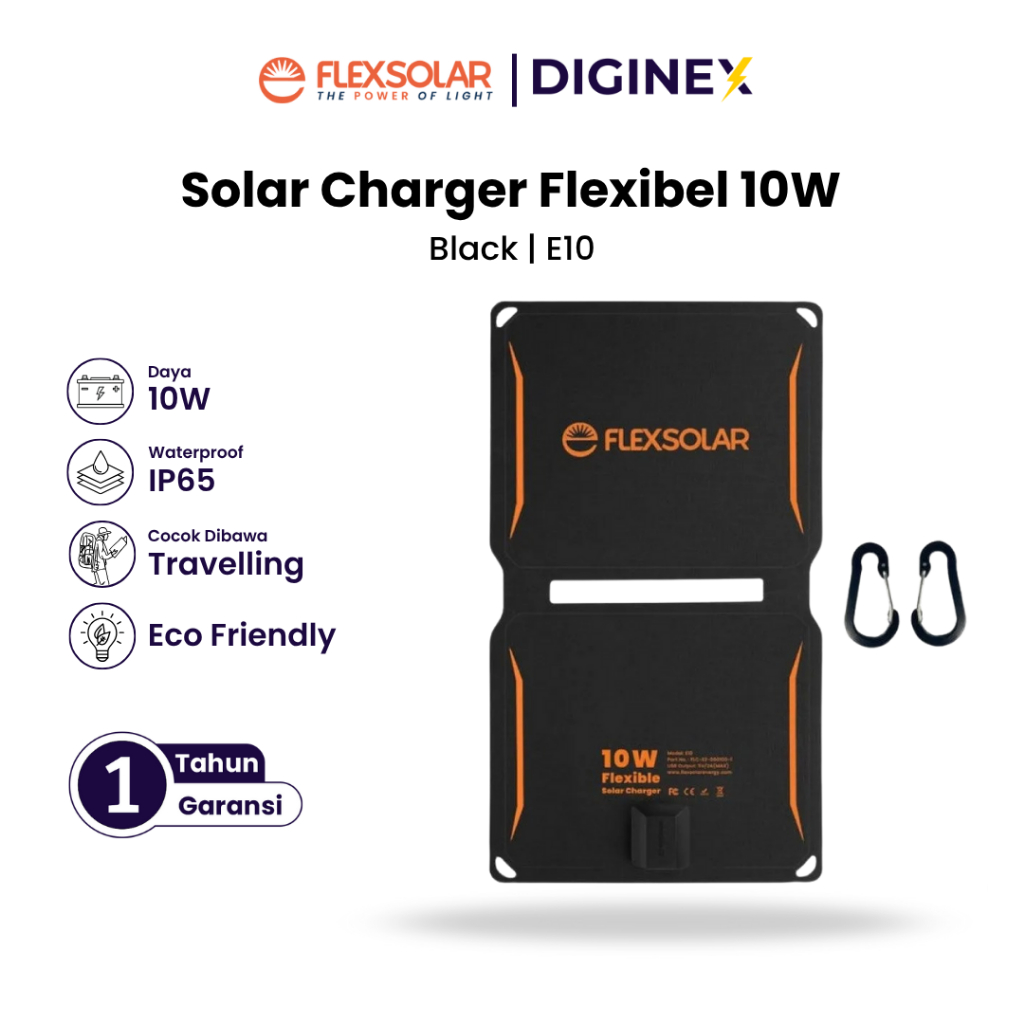 Charger Tenaga Matahari Surya 10W Flexsolar Solar Panel Portable Mini Pengisi Daya HP Outdoor