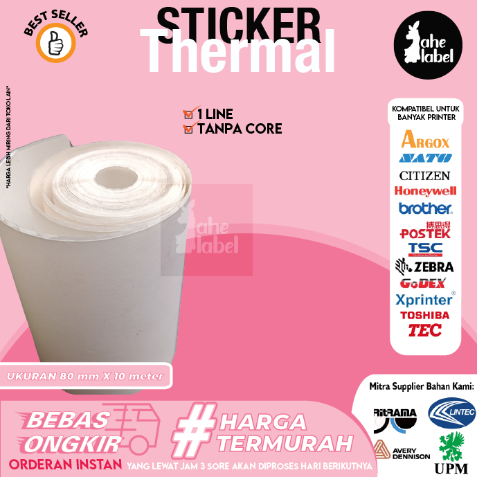 

Label Stiker thermal 80 MM X 10 Meter Stiker direct thermal 80x10 Mtr Label stiker barcode continuous