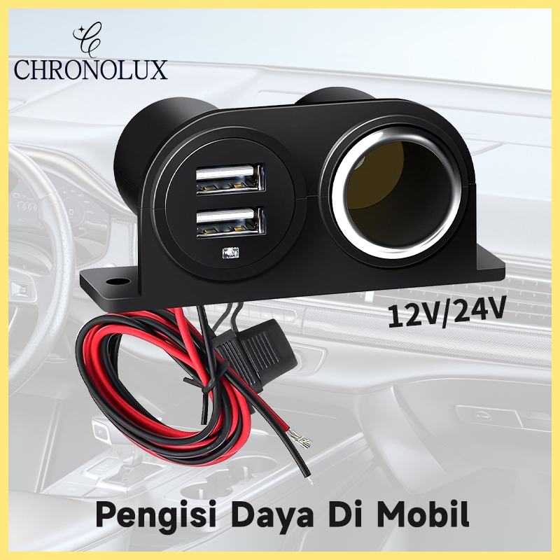 Adapter Charger Mobil 2 USB Port + Cigarette Lighter Plug Adapter 3.1 A