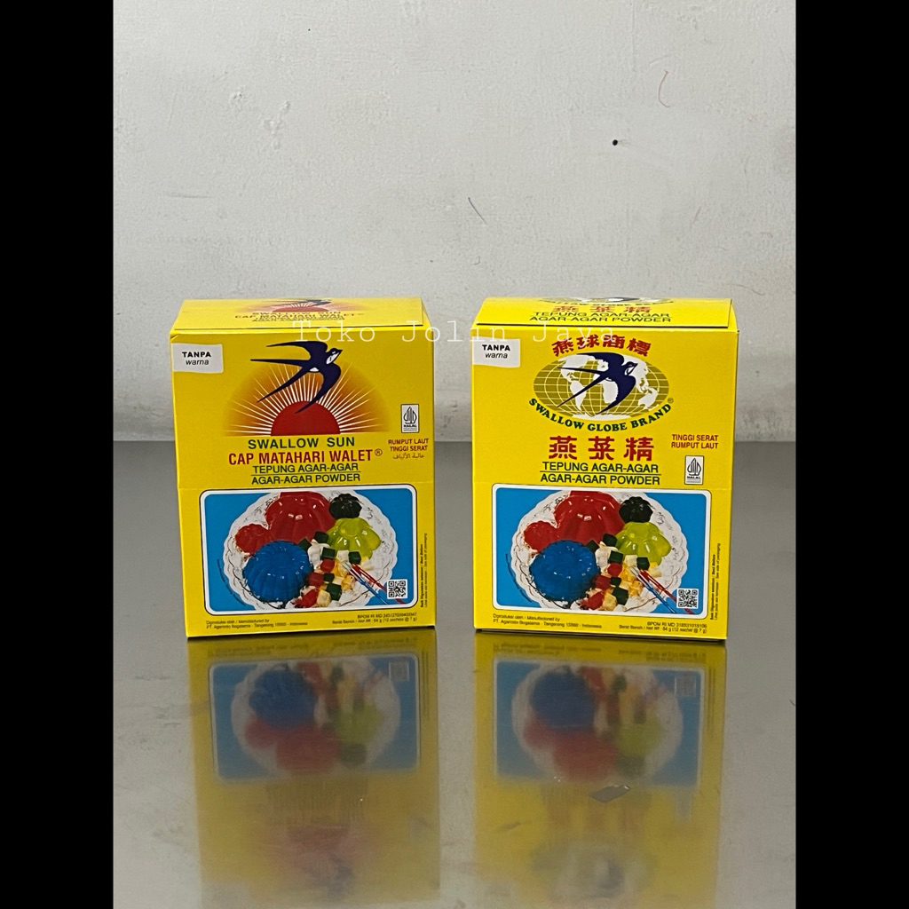

1ktk isi 12 Swallow tepung agar-agar plain / tanpa warna (Swallow Globe Brand, Swallow Sun)