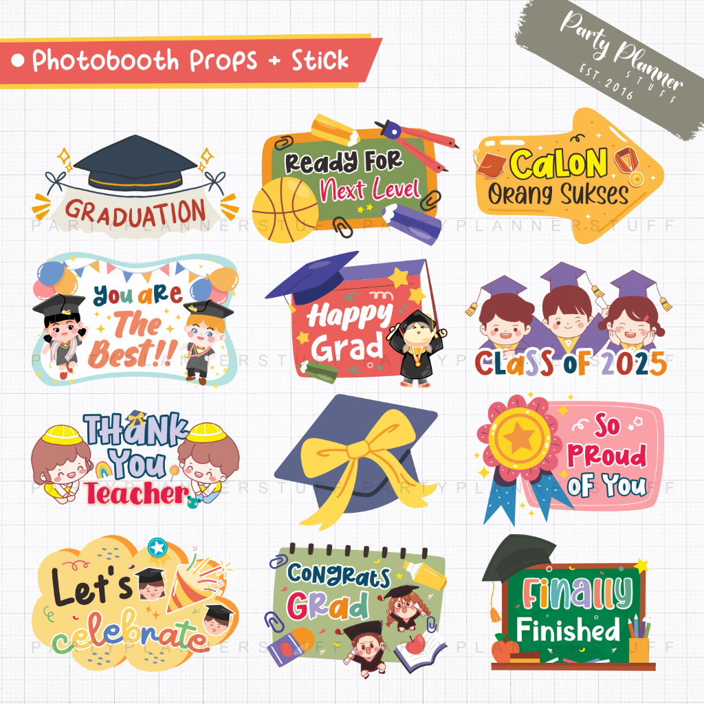 Acc foto happy graduation fun props wisuda anak sekolah stik foto photobooth property graduation fir