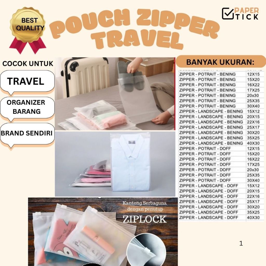 Plastik Zipper Travel / Plastik Zipper Doff / Plastik Zipper Bening / Plastik Zipper Portrait / Plas