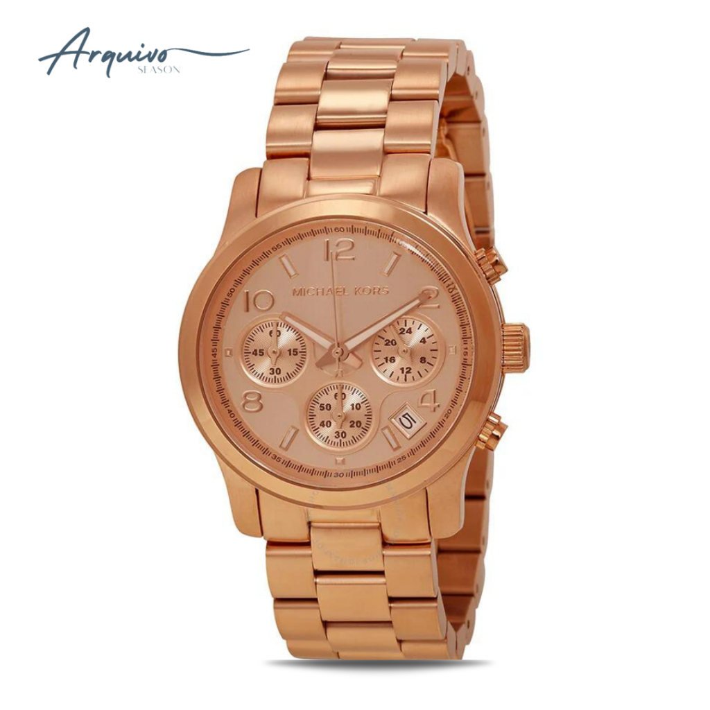 Jam Tangan Wanita Michael Kors Chronograph Stainless Steel Rose Gold Mewah Original MK5128