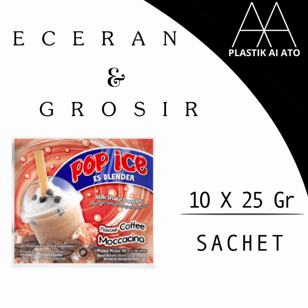 

Pop Ice Milk Shake Powder moccacino 25 gr x 10 sachet / Pop ES kopi series / eceran dan grosir cocok untuk warung / minuman serbuk Belum