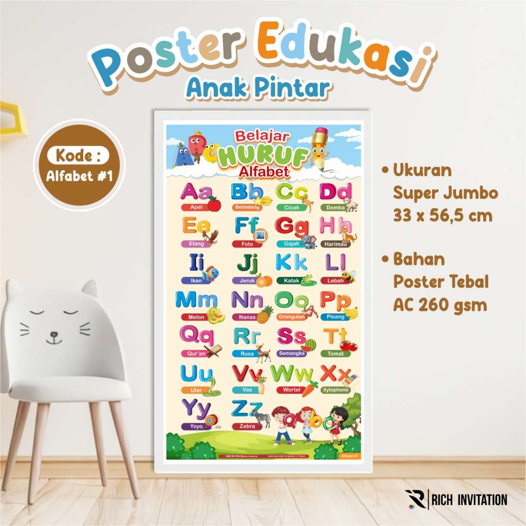 POSTER EDUKASI BERWARNA READY STOCK - POSTER BELAJAR ANAK TK/PAUD/SD - TEMA HEWAN