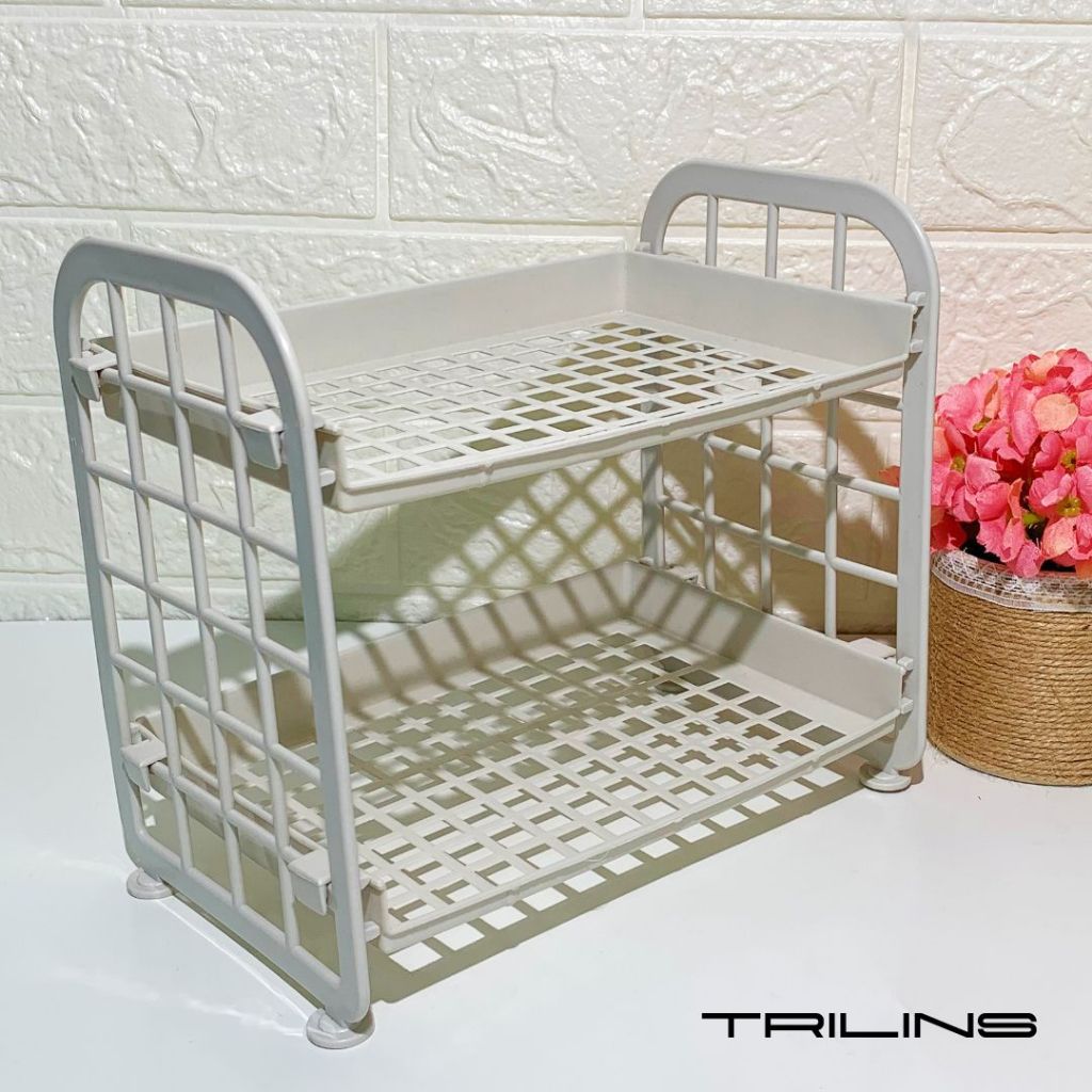 Premium Rak Jaring Plastik 2 Susun Serbaguna Mini Tempat Bumbu Rak Dapur Atk Kosmetik Aksesories