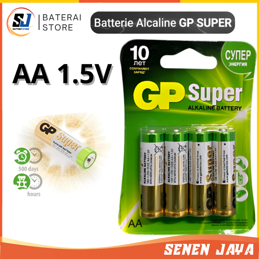 Baterai AA GP SUPER 1.5V Isi 4PCS Alkaline Batre GP Super AA A2 4 PCS 1.5 Volt ORIGINAL GP SUPER