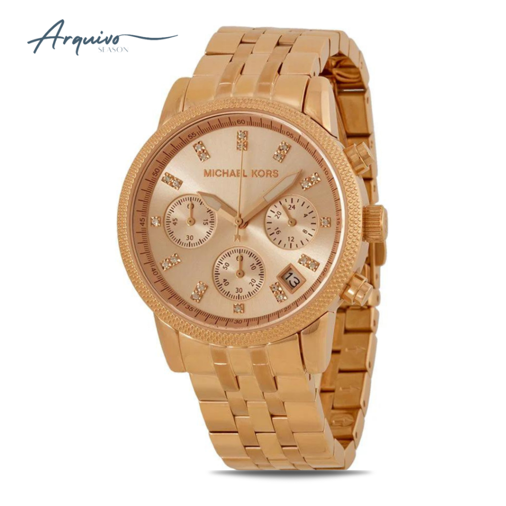 Jam Tangan Michael Kors Wanita Chronograph Stainless Steel Rose Gold Mewah Original MK6077