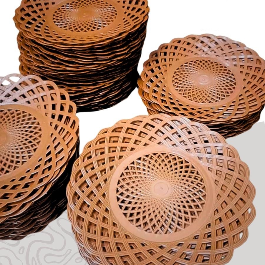 Piring Rotan Plastik Motif Bunga Plastik Lusinan