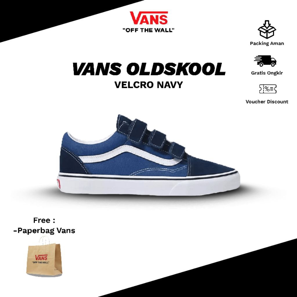 VANS OLD SKOOL VELCRO NAVY - ORIGINAL 100% GARANSI