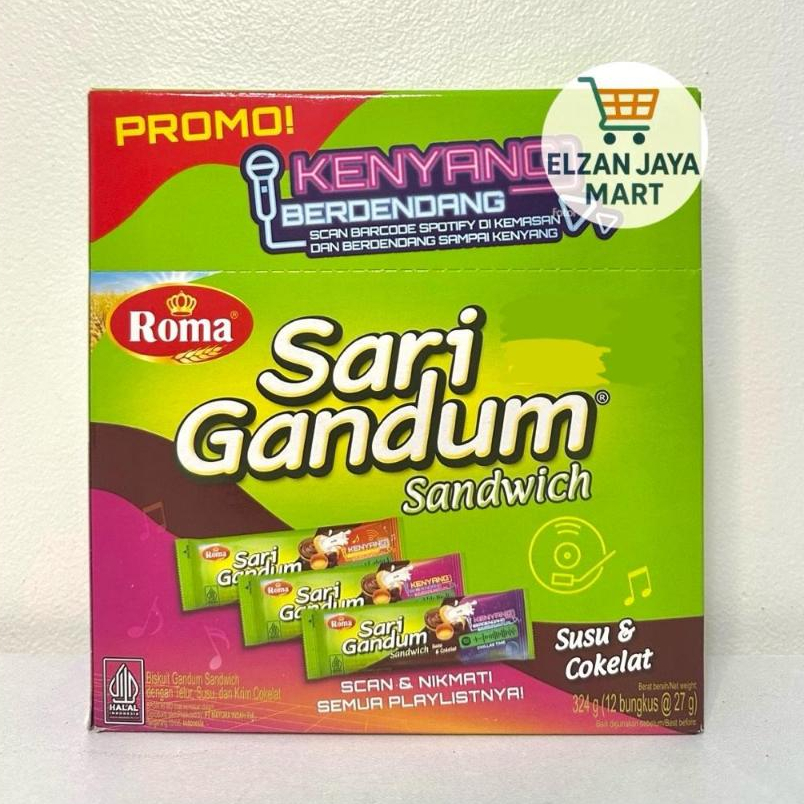 

Roma Sari Gandum Sandwich Susu & Cokelat Isi 12 x 27gr