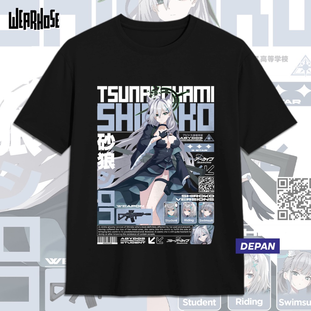 KAOS SHIROKO TERROR BLUE ARCHIVE SUNAOOKAMI SHIROKO TERROR Kaos Anime Game Unisex Pria Wanita Atasan