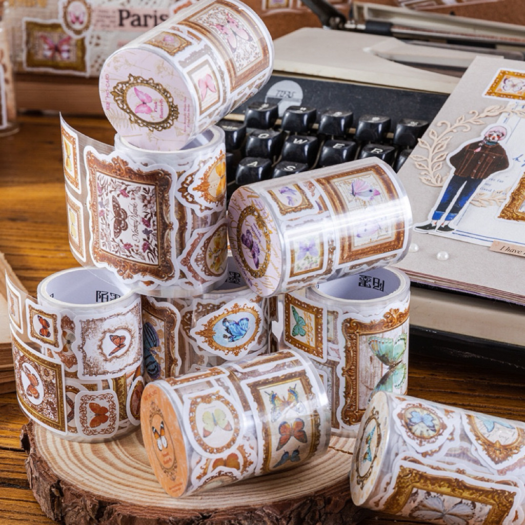 

[B943] Momo butterfly waste tape firefly collection series bingkai foto seni gaya Eropa bahan buku pegangan diy kolase 6 model