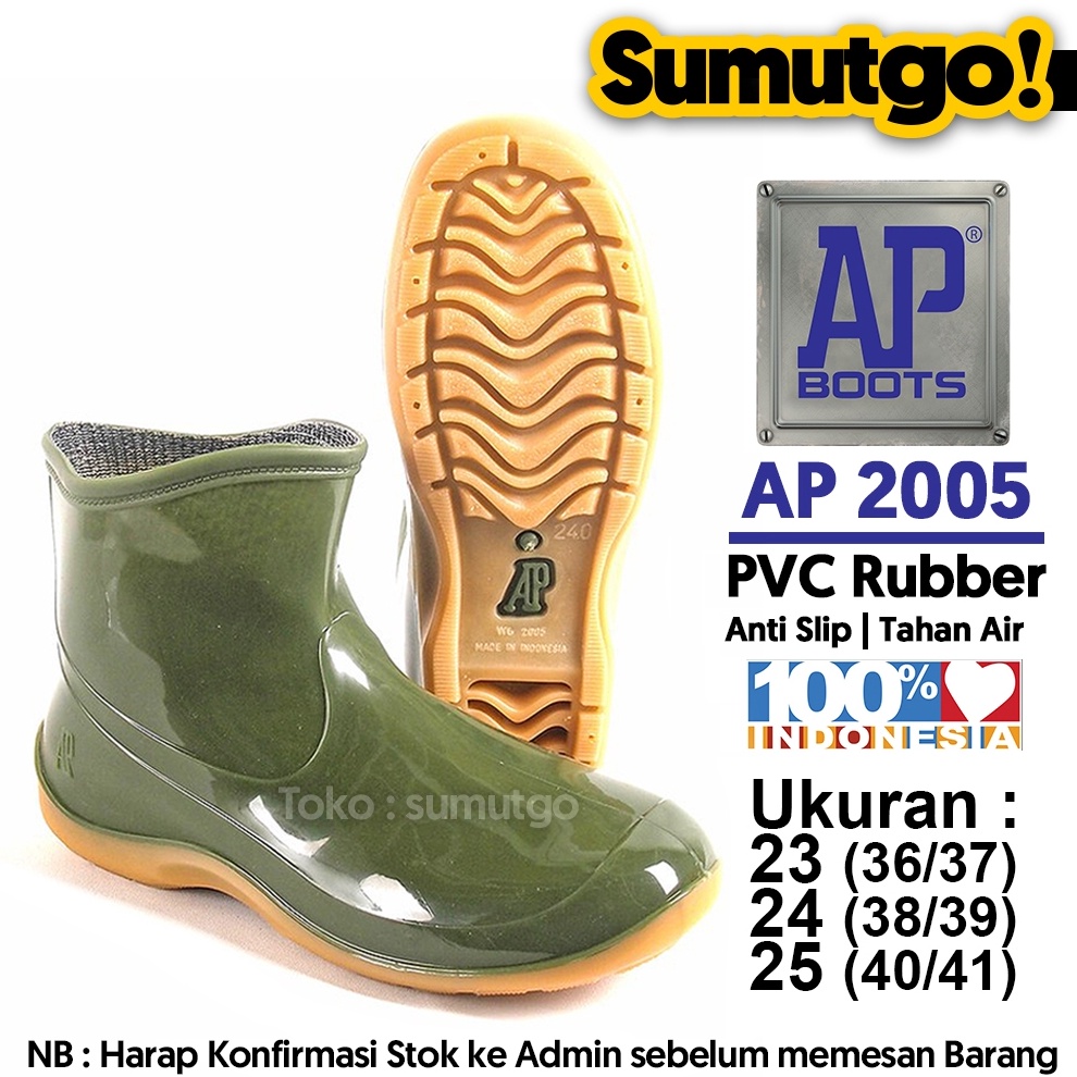KODE N48P  TERLARIS  AP Boots 25 Hijau Sepatu Karet Pendek Wanita PVC Boot Hujan Anti Air Anti Slip 