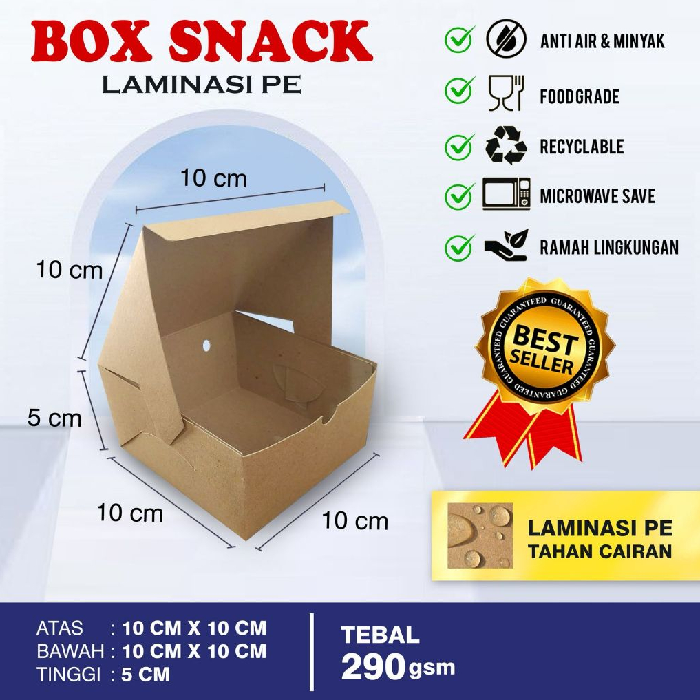 

50 pcs box snack uk S,10X10X5 cm,kotak makanan,laminasi dalam,kuat,tidak mudah rusak,praktis,higienis,ekonomis dan murahh