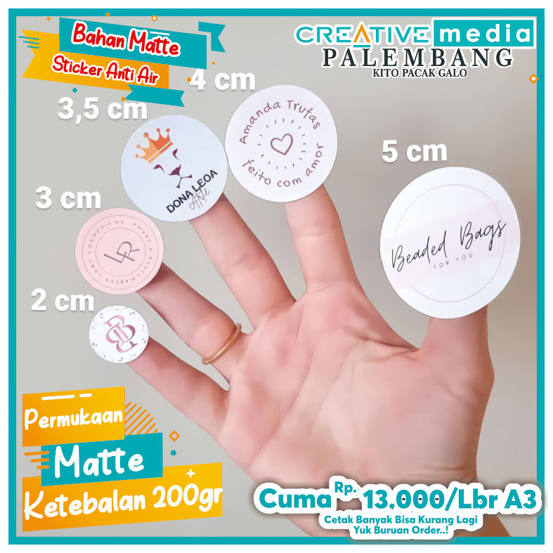 

Sticker Custom Matte / Hvs (Cetak + Cut). Model Bulat, Persegi & Sesuai Pola (Custom) STIKER LABEL MAKANAN MINUMAN OLSHOP MURAH SUDAH DI CUTTING