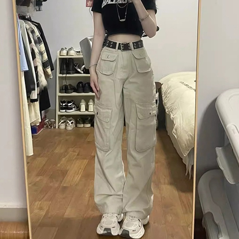 KODE N26S COD LULU Putih Krem Highwaist Cargo Celana Jeans