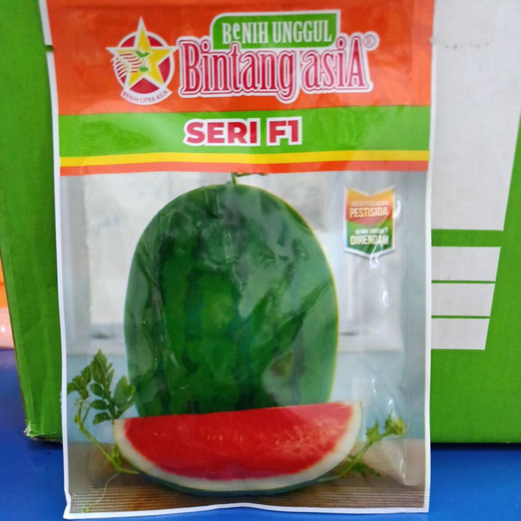 Benih Biji Semangka Unggul Semangka Merah Non Biji Semangka SERI F1 Cap Bintang Asia Kemasan 20gr PT
