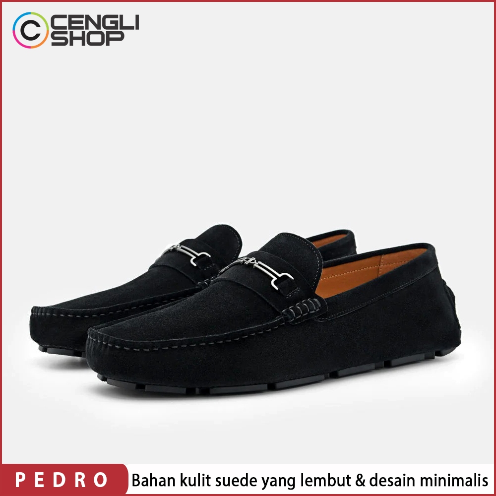 PM185 SEPATU PEDRO LOAFER PRIA ORIGINAL LOAFERS PANSUS KULIT ASLI ORI HITAM